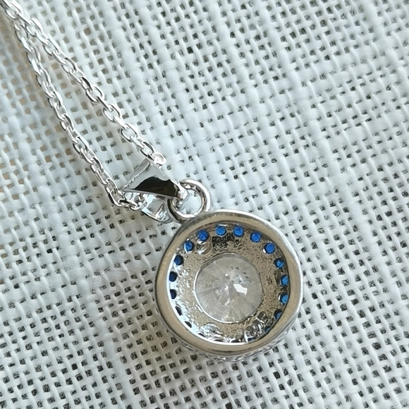 Sterling Silver CZ sapphire gemstone pendant necklace NEW - Picture 3 of 4